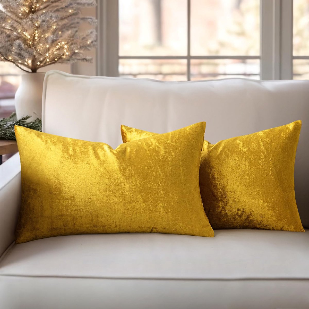 Slozzi Set van 2 fluwelen kussenhoezen, sierkussen, decoratief kussensloop, zacht bankkussen voor bank, slaapkamer, woonkamer, 30 x 50 cm, glanzend goud