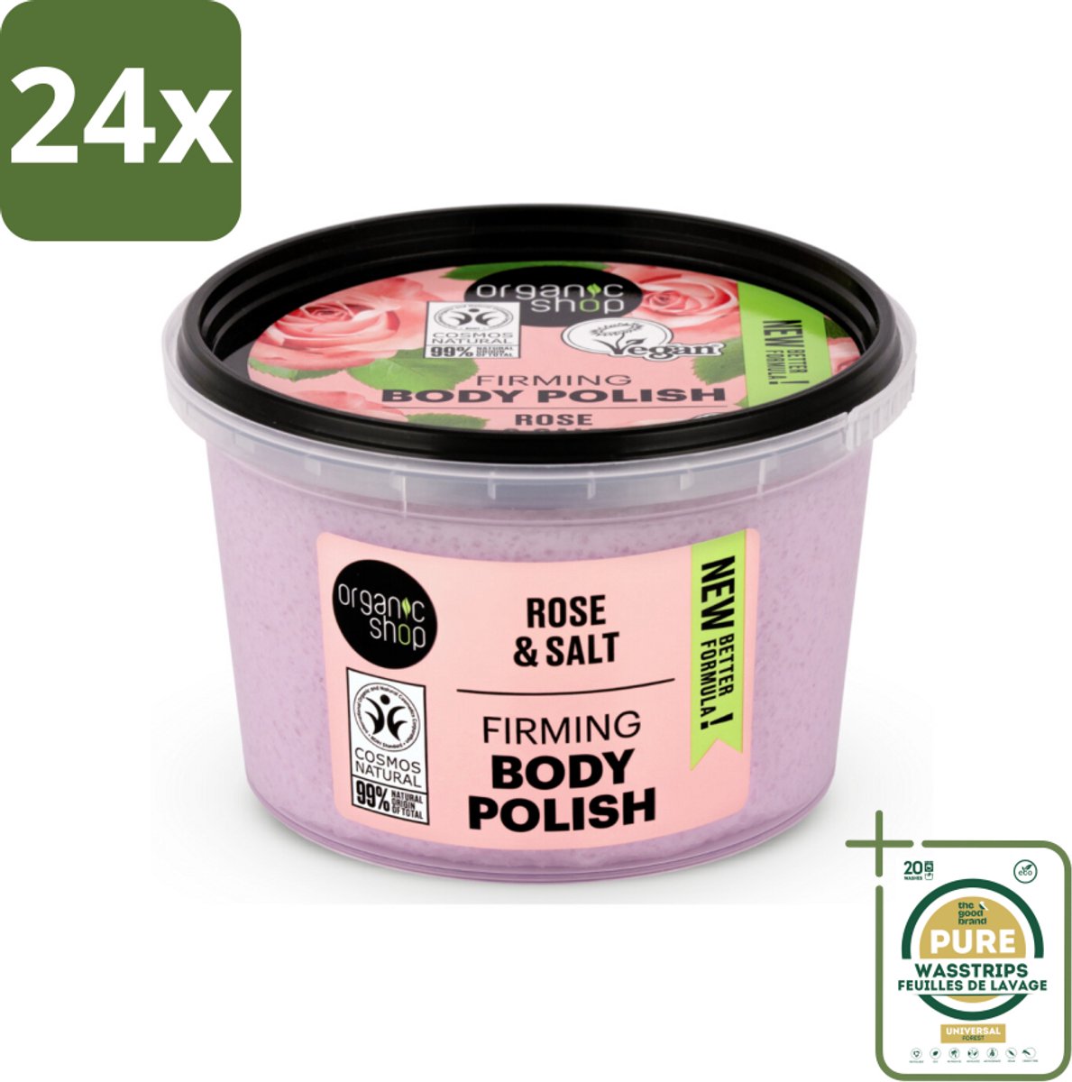 Organic Shop - Body Scrub Rose - Hydraterend en Verzorgend - 250 ml - Voordeelverpakking - 24 stuks - Organische Amandelolie - Biologische Ingrediënten