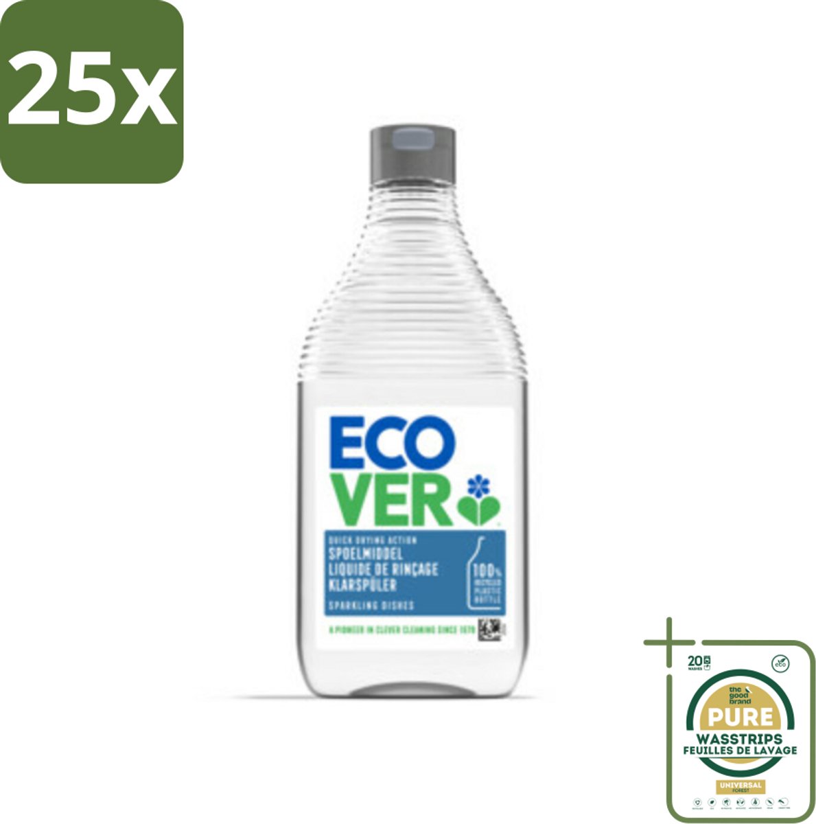 25 x Ecover - Spoelmiddel - 450 ml - Grootverpakking - Ecover Spoelmiddel - Vaatwasmiddel - Glanzende Vaat - Streeploze Vaat - Kalkaanslag