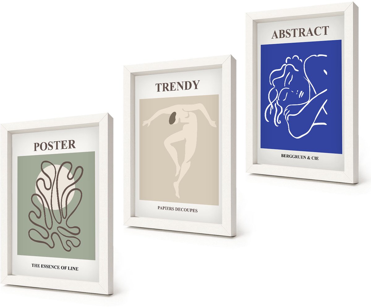 Coloray 3-Delige Schilderij Set - Pastelillustraties van Henri Matisse - 20x30 - Muurdecoratie - Schilderijen Set - Woonkamer - Moderne Wanddecoratie