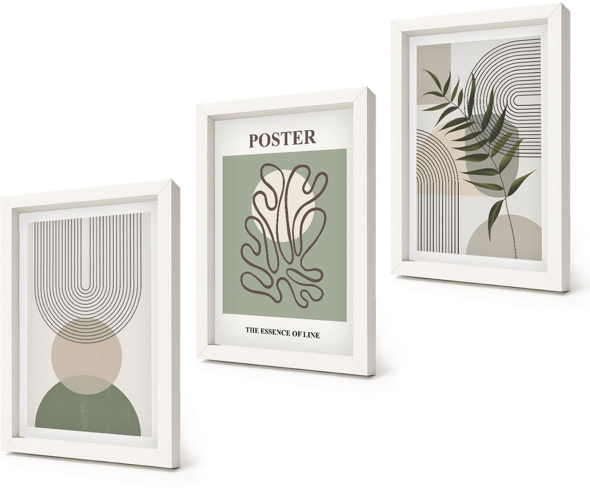 Coloray 3-Delige Schilderij Set - Geometrische abstracte botanische patronen poster - 20x30 - Muurdecoratie - Decoratieve Schilderijen - Wohnzimmer - Moderne Wanddecoratie