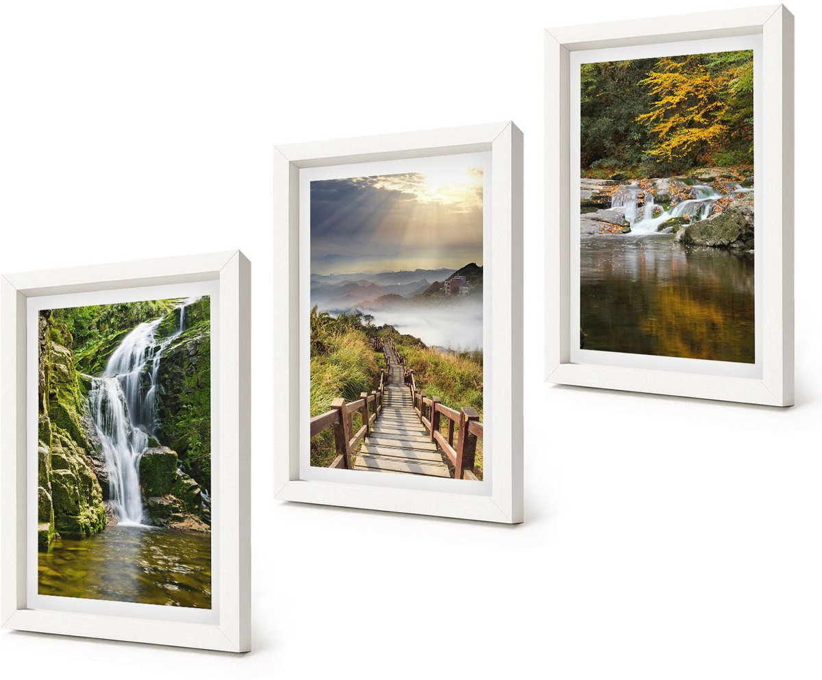 Coloray 3-Delige Schilderij Set - Watervallen, bergen, wolkenpaden en herfstgezichten - 20x30 - Wanddecoratie - Moderne Interieurdecoratie - Decoratieve Schilderijen
