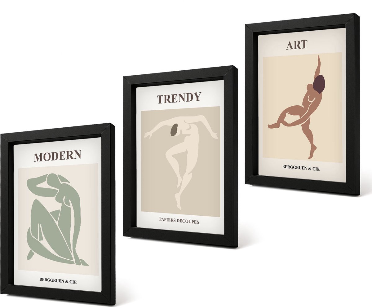 Coloray 4-Delige Schilderij Set - Stijlvolle personages in minimalistische tinten - 20 x 30 cm - Stijlvolle Wanddecoratie - Interieur - Interieur Decoratie