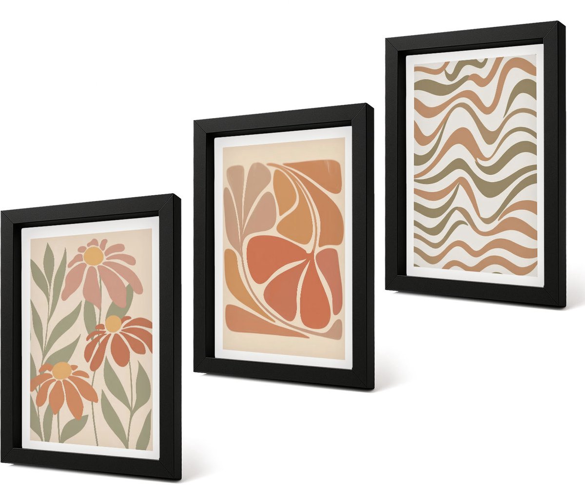 Coloray 4-Delige Schilderij Set - Pastelkleurige bloemen en abstracte patronen - 20 x 30 cm - Decoratieve Schilderijen - Wanddecoratie - Hal - Interieur Decoratie