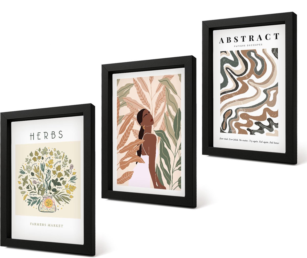 Coloray 4-Delige Schilderij Set - Boho-esthetiek, pastelkleurige minimalistische posters - 20 x 30 cm - Schilderijen Set - Wanddecoratie - Woonkamer