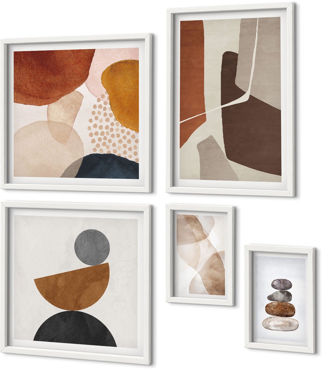 Coloray 5-Delige Schilderij Set - Abstracte Schilderijen, Moderne Decoraties - 50 x 50 cm, 20 x 30 cm En 40 x 60 cm - Decoratieve Muurdecoratie - Slaapkamer - Moderne Wanddecoratie