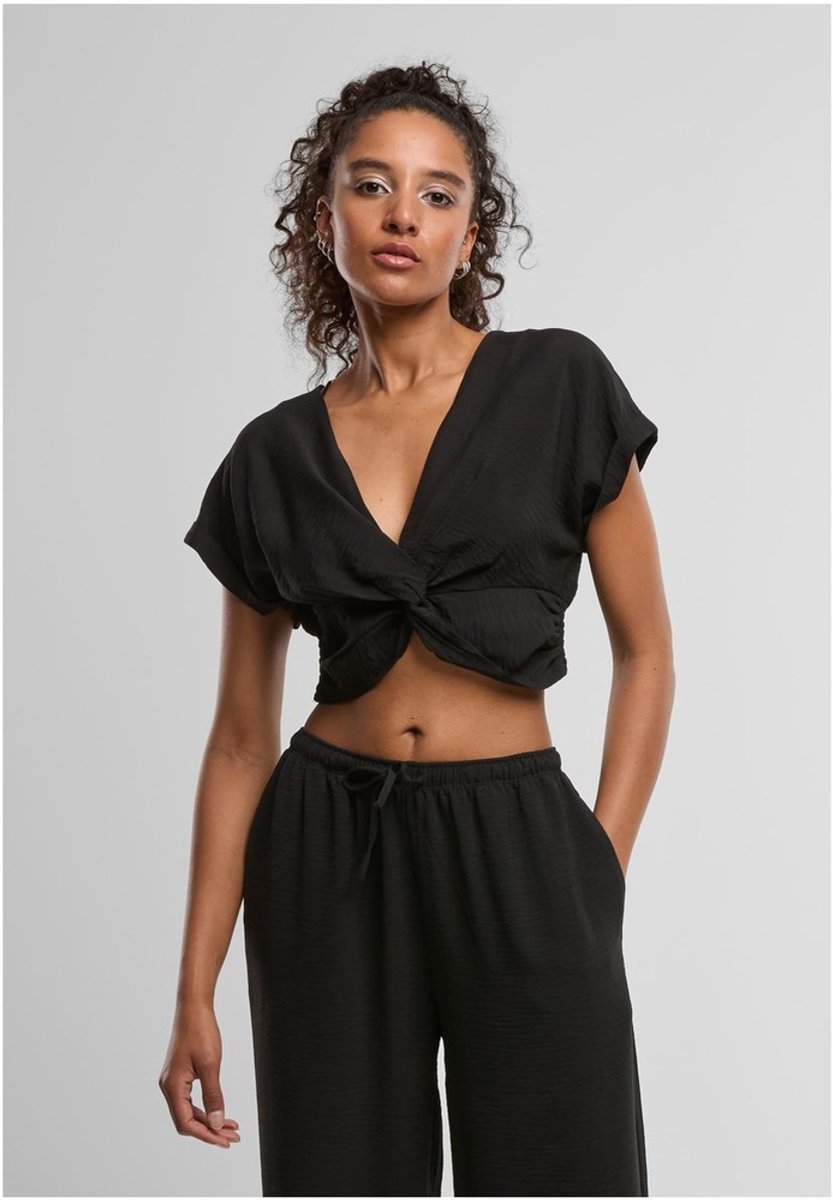 Urban Classics Knotted VNeck Crop top XL Zwart