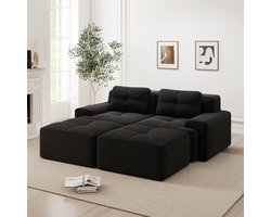 Modulaire cloud bank U-vorm - Boneless sofa - 2-zits met ottoman - Zwart corduroy - Diepe zit 74 cm - Huisdiervriendelijk - Geen montage - Antislip