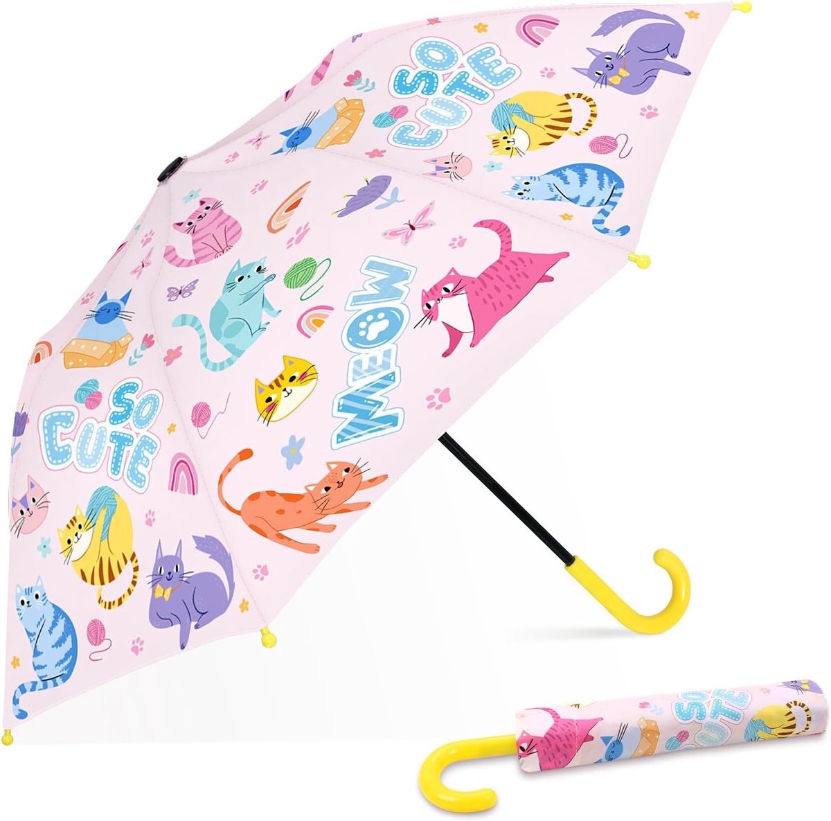 Kinderparaplu voor meisjes, jongens, lichtgewicht en draagbare compacte peuterparaplu, Kat - ShopVlot