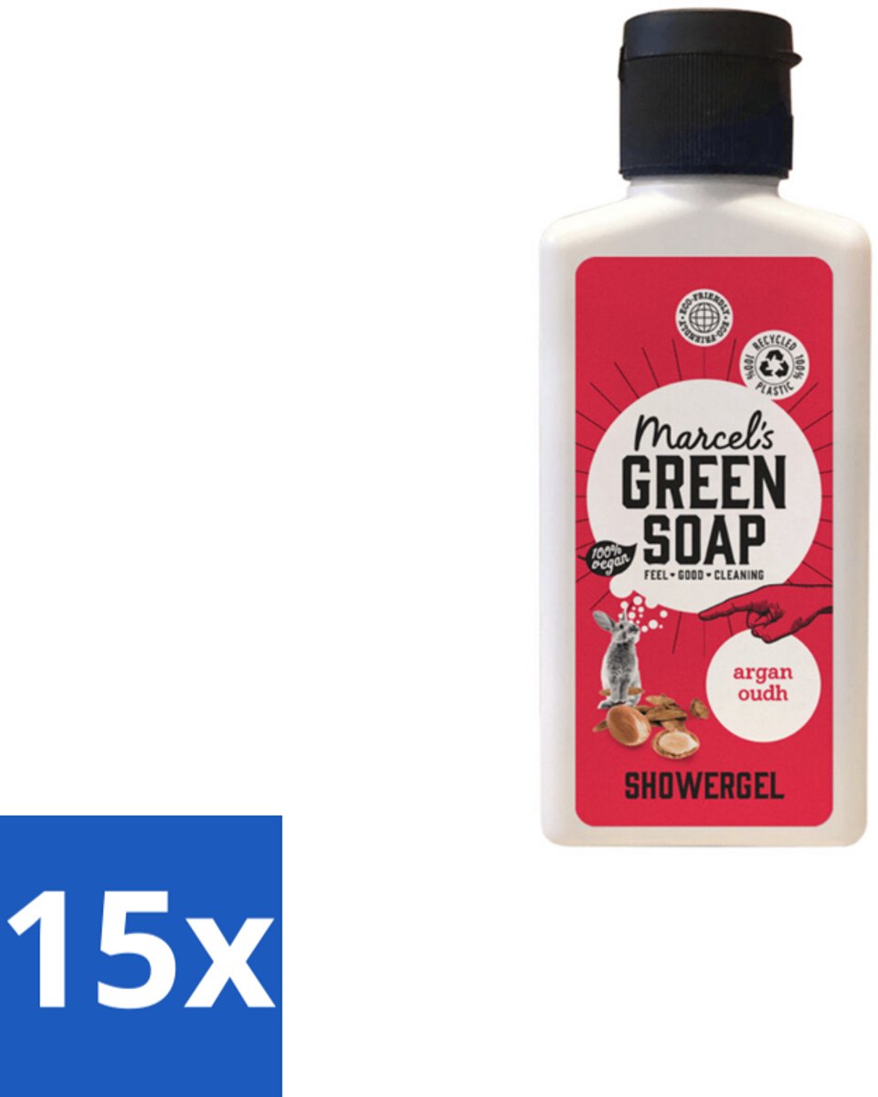 Marcel's Green Soap - Douchegel - Argan & Oudh Mini - Krachtige werking - 100 ml - Bulkverpakking - 15 stuks