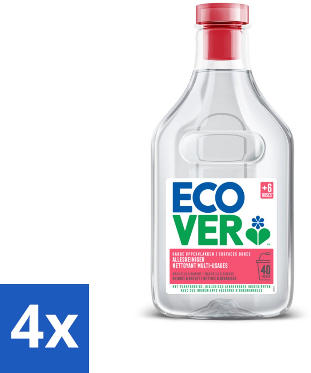 4 x Ecover - Allesreiniger - Magnolia & Bamboe - 1 liter - Allesreiniger - Schoonmaakmiddel - Biologisch Afbreekbaar - Plantaardige Reiniger - Magnolia