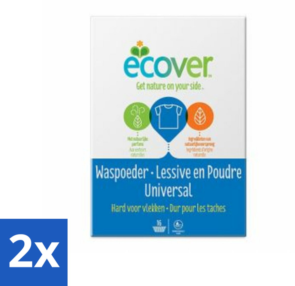 2 x Ecover - Waspoeder Universal - Voor witte & bonte was - 1,2 kg - Waspoeder - Biologisch Afbreekbaar - Milieuvriendelijk - Wasmiddel - Vlekkenverwijderaar