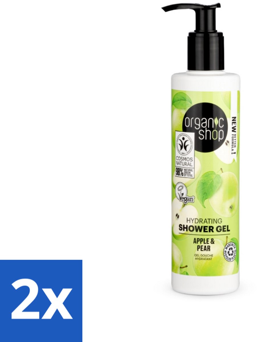 2 x Organic Shop - Douchegel Apple & Pear - Verfrissend en Hydraterend - 280 ml - Biologische Douchegel - Appel & Peer - Hydraterende Douchegel - Douchegel Voor Gevoelige Huid - Natuurlijke Douchegel