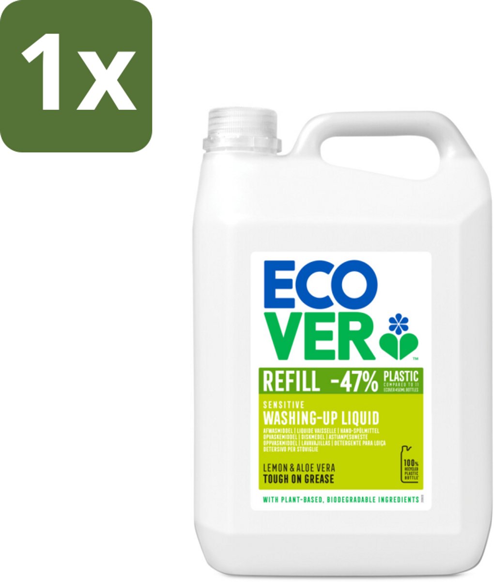 1 x Ecover - Afwasmiddel - Citroen & Aloë Vera - 5 liter - Ecover Afwasmiddel - Plantaardig Afwasmiddel - Afwasmiddel Citroen Aloë Vera - Duurzaam Afwassen - Zero Waste Afwasmiddel