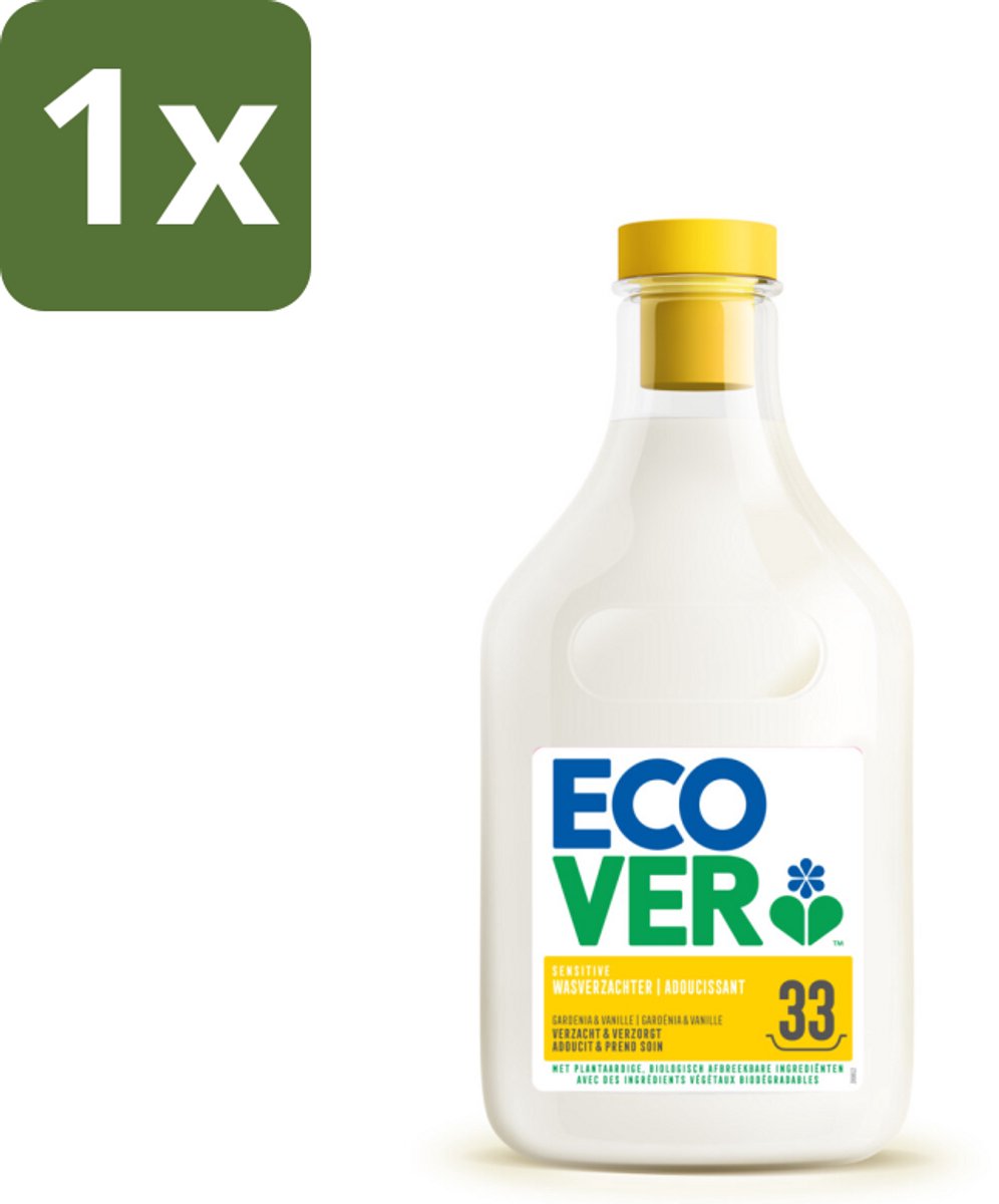 1 x Ecover - Wasverzachter - Gardenia - 1 liter - 33 wasbeurten - Wasverzachter - Wasverzachter Gardenia - Wasverzachter Vanille - Wasverzachter Biologisch - Wasverzachter Plantaardig