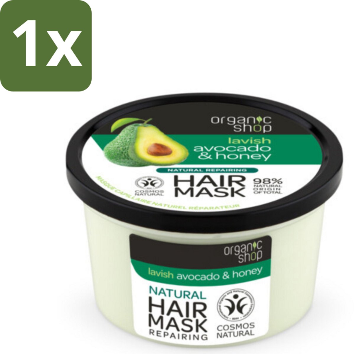 1 x Organic Shop - Haarmasker Avocado & Honey - Hydraterend en Verzachtend - 250 ml - Haarmasker Avocado Honing - Droog Haar Herstellen - Haar Verzorgen - Haar Herstellen - Natuurlijk Haarmasker