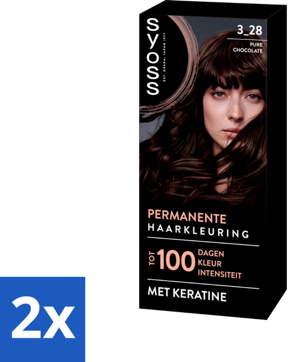 2 x SYOSS - Coloration 3-28 Pure Chocolade - Haarverf - Grijsdekking - Vermindert Haarbreuk - Permanente Haarkleuring - Haarkleur - Grijsdekking - Keratine - Haarkleur Crème