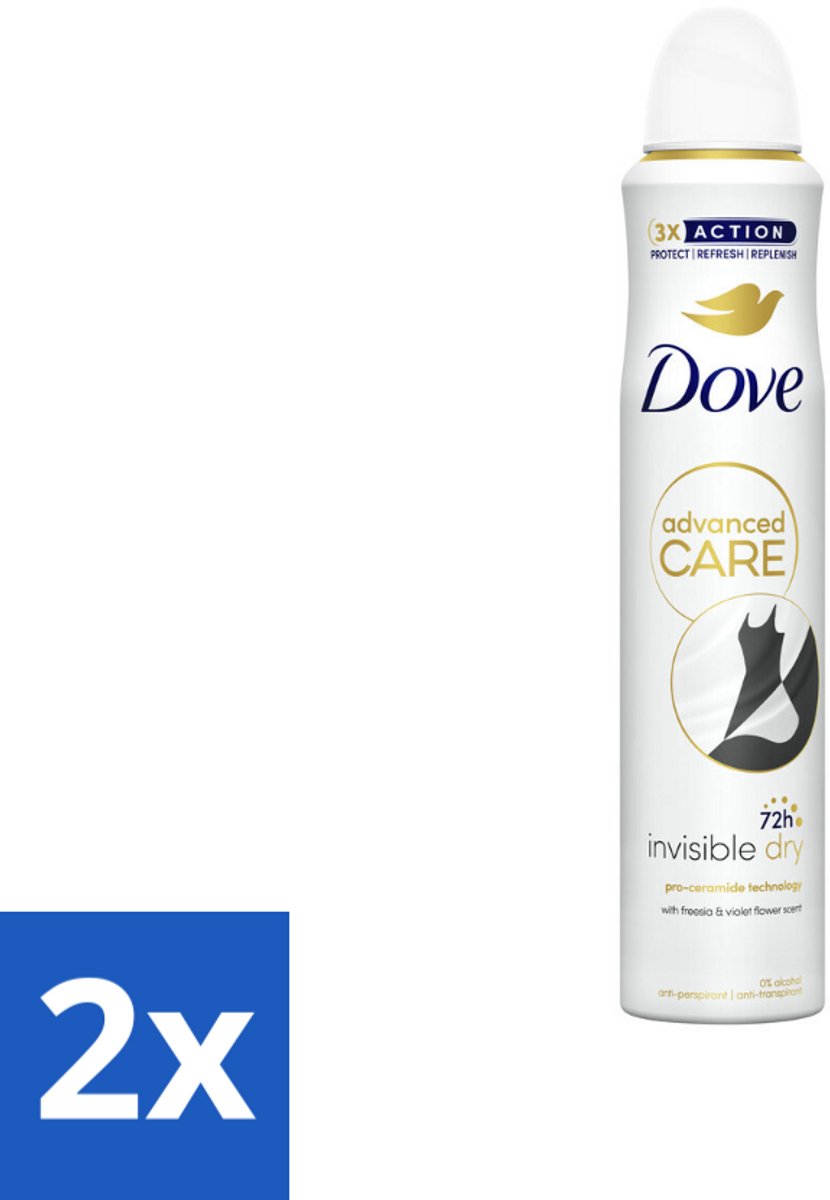 2 x Dove Deodorant Spray - Invisible Dry - 200 ml - Dove Deodorant - Antitranspirant - Onzichtbare Bescherming - 72 Uur Bescherming - Deodorant Spray