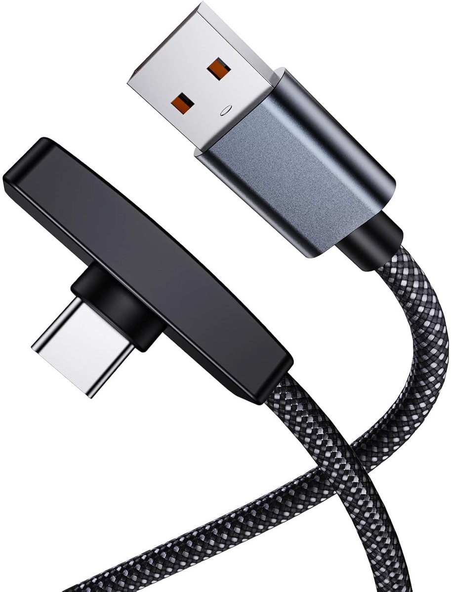 USB A naar USB C Kabel 1m 30W - Gevlochten Nylon - Rechte Hoek Connector - Ideaal voor gamen en videos kijken - ShopVlot