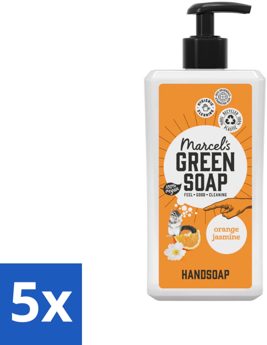 Marcel's Green Soap - Handzeep - Sinaasappel & Jasmijn - Voor dagelijks gebruik - 500 ml - Bulkverpakking - 5 stuks