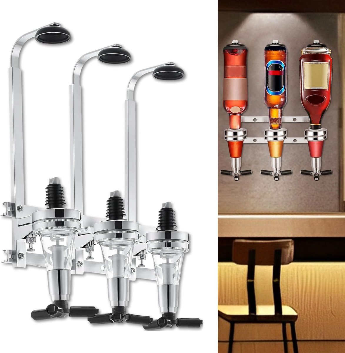 Wandgemonteerde alcohol dispenser 3 flessen - Multifunctioneel wijnrek - Ideaal voor thuisbar - ShopVlot