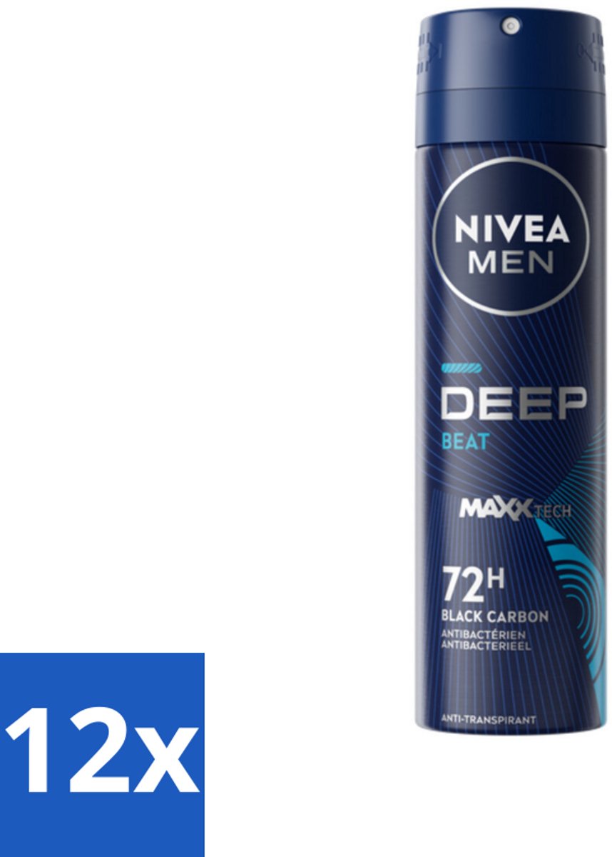 12 x NIVEA MEN - Deospray - Deep Beat - 150 ml - Anti-transpirant Spray - Zweetbehandeling - Houtige Geur - Mannelijke Geur - Droge Huid