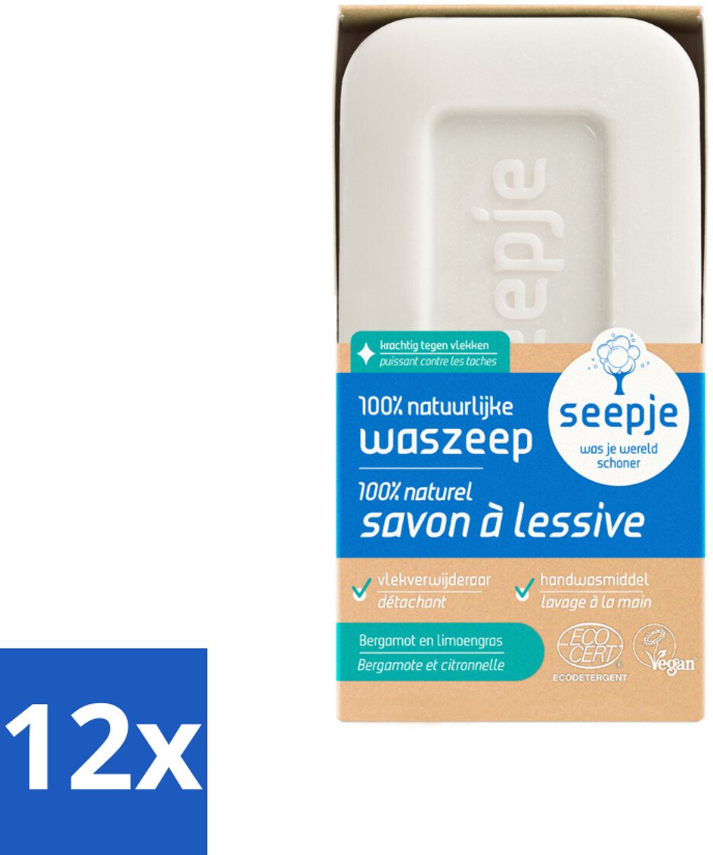 12 x Seepje - Waszeep - Handgemaakt & Natuurlijke Ingrediënten - Blok - 120 gr - Natuurlijke Zeep - Handgemaakte Zeep - Waszeep Blok - Biologische Zeep - Milieuvriendelijke Zeep