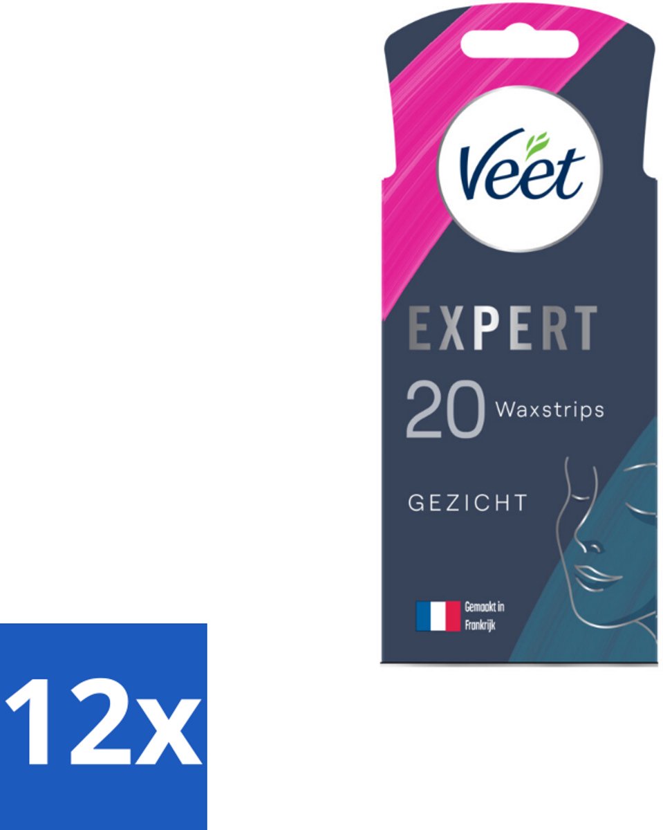 12 x Veet Expert - Ontharingsstrips - Gezicht - Gevoelige Huid - 20 strips - Ontharingsstrips Gezicht - Ontharen Gezicht - Ontharingsstrips Gevoelige Huid - Gladde Huid - Haargroei Verminderen