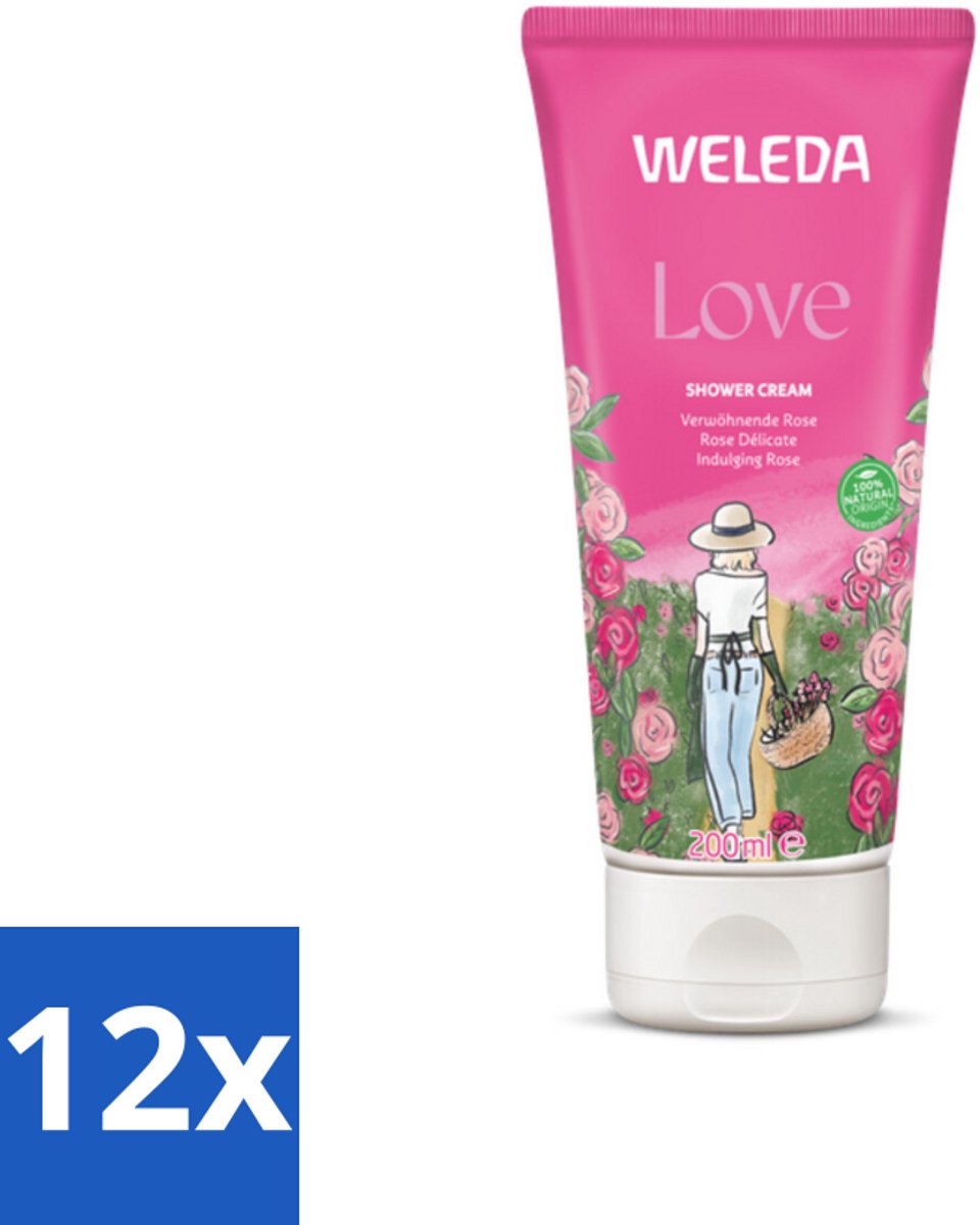 12 x WELEDA - Douchecrème Aroma Shower Love - 200 ml - Douchecrème - Natuurlijke Douche - Aromatherapie - Rozengeur - Jasmijngeur