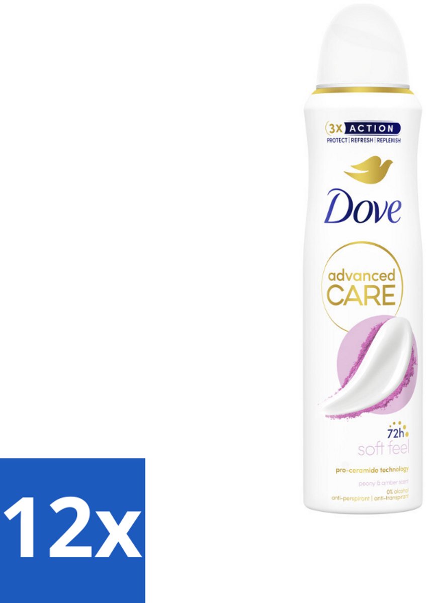 12 x Dove Deodorant Spray - Soft Feel - 150 ml - Dove Deodorant - Antitranspirant - Deodorant Spray - Zachte Geur - Pioenroos