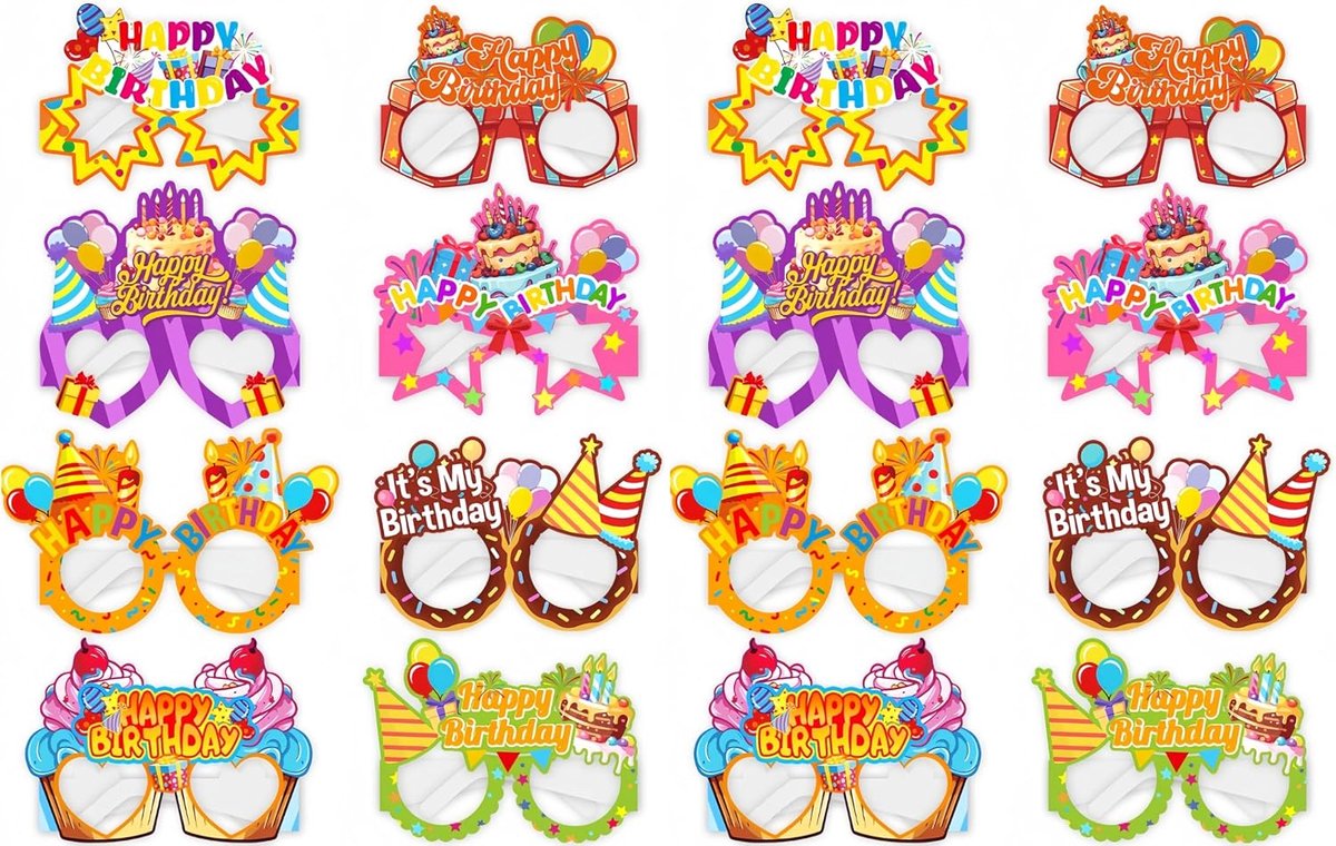 Fotobooth accessoires 16 paar - verjaardagsbril - papier - perfecte decoratie voor verjaardagspartijen - ShopVlot