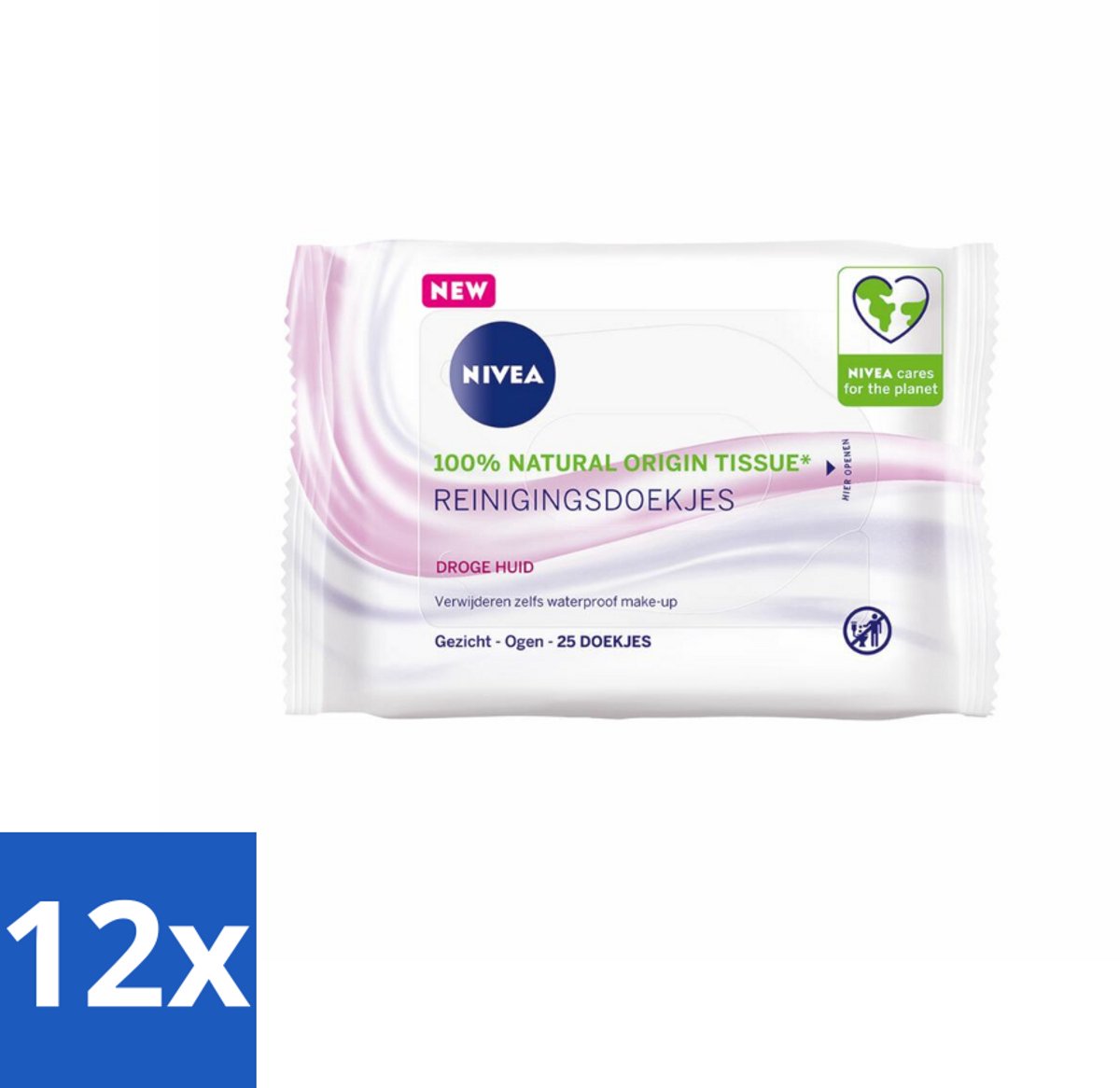 12 x NIVEA - Reinigingsdoekjes - Verzachtend - Droge Huid - Verwijdert Waterbestendige Make-up - 25 Doekjes - Reinigingsdoekjes - Gezichtsreiniger - Droge Huid - Gevoelige Huid - Make-up Remover