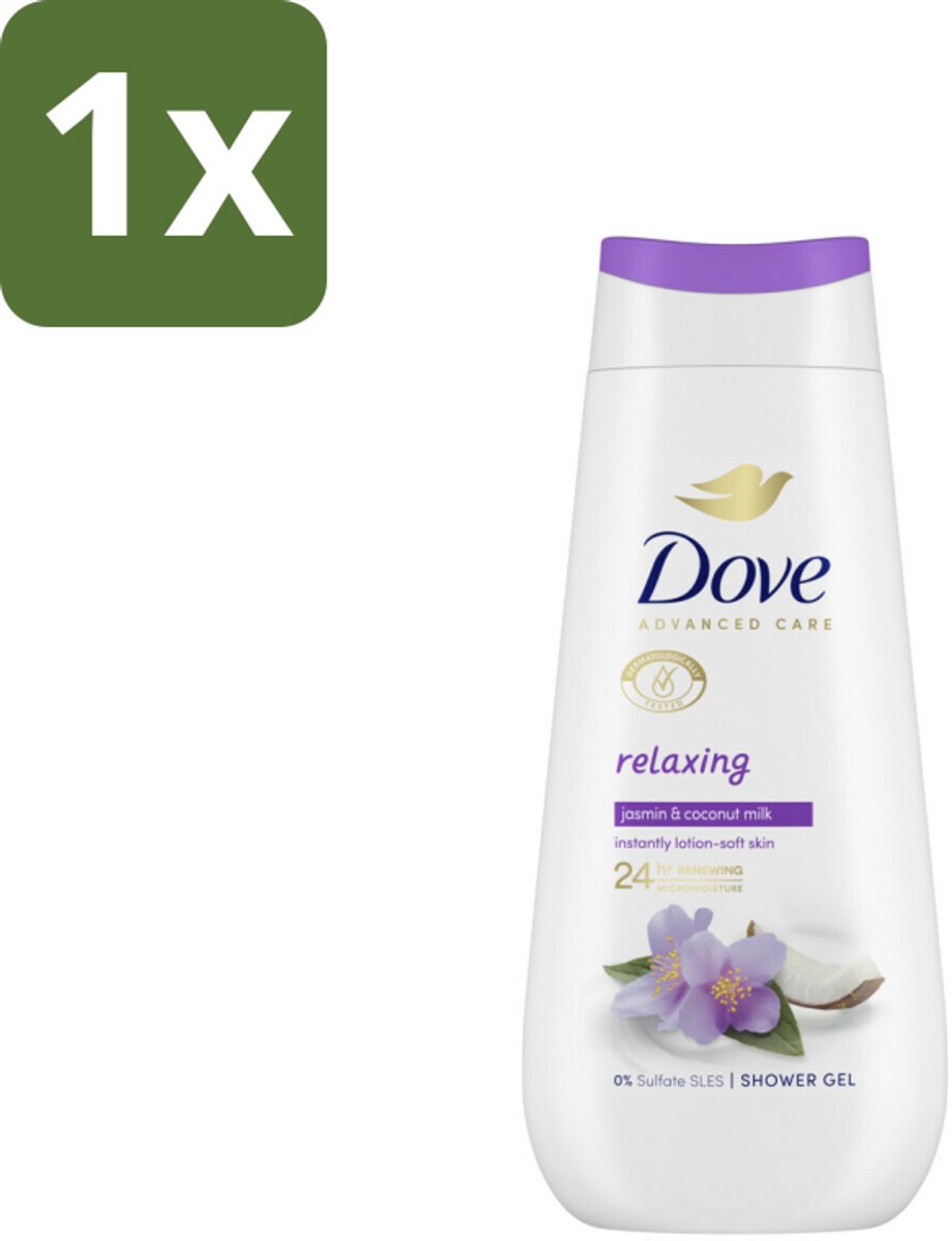 1 x Dove Douchecrème - Relaxing - Kokos & Jasmijn - 225 ml - Douchegel - Hydraterend - Ontspannen Douche - Jasmijn Geur - Kokosmelk