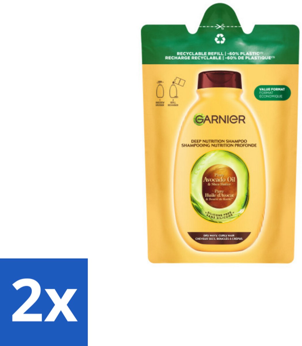 2 x Garnier - Loving Blends - Shampoo Refill - Avocado Olie & Shea Boter - Zeer Droog, Golvend of Krullend Haar - 250 ml - Shampoo Refill - Avocado Olie - Shea Boter - Droog Haar - Krullend Haar