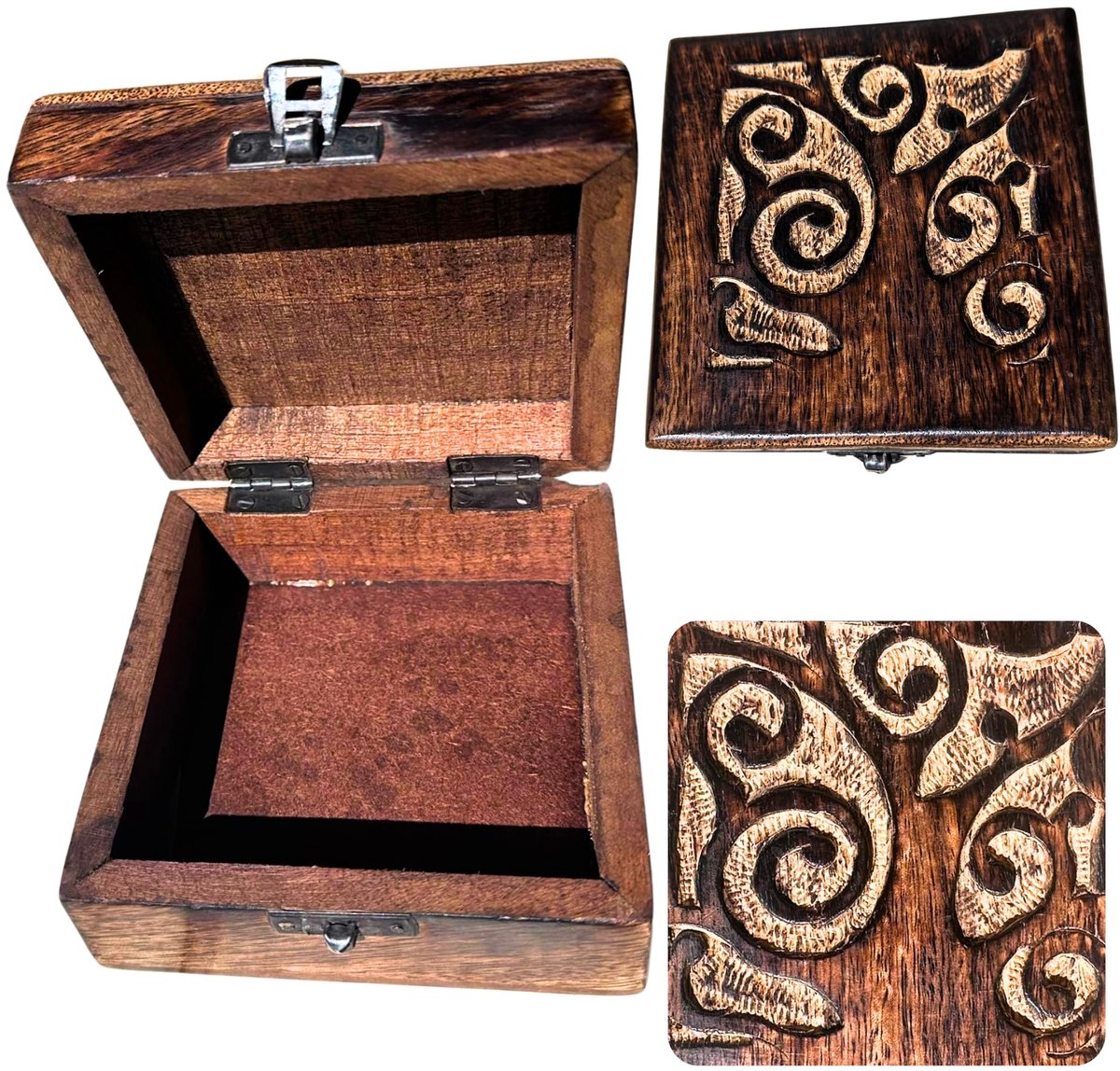 Houten kist handgesneden - decoratieve boom - 7 chakra's - vintage organizer voor sieraden - ShopVlot