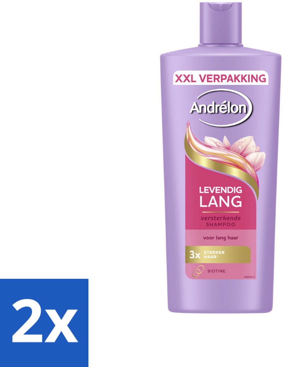 2 x Andrélon – Shampoo – Levendig Lang – 685 ml - Lang Haar Verzorging - Biotine Shampoo - Sterk Haar - Gezond Haar - Haarversterking