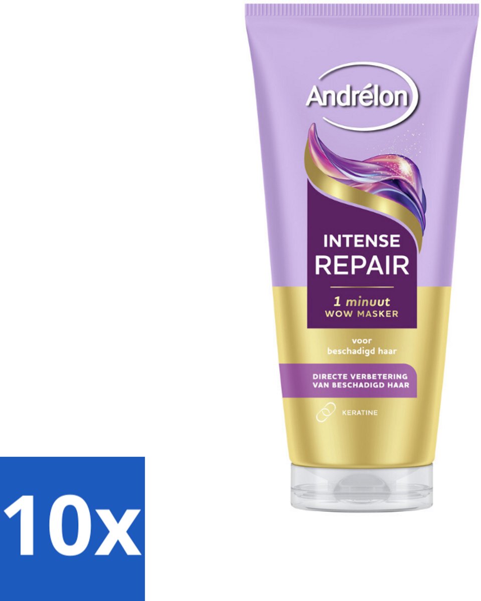 10 x Andrélon – Haarmasker WOW – Intense Repair – 180 ml - Haarmasker - Haarherstel - Beschadigd Haar - Keratine - 1 Minuut Herstel