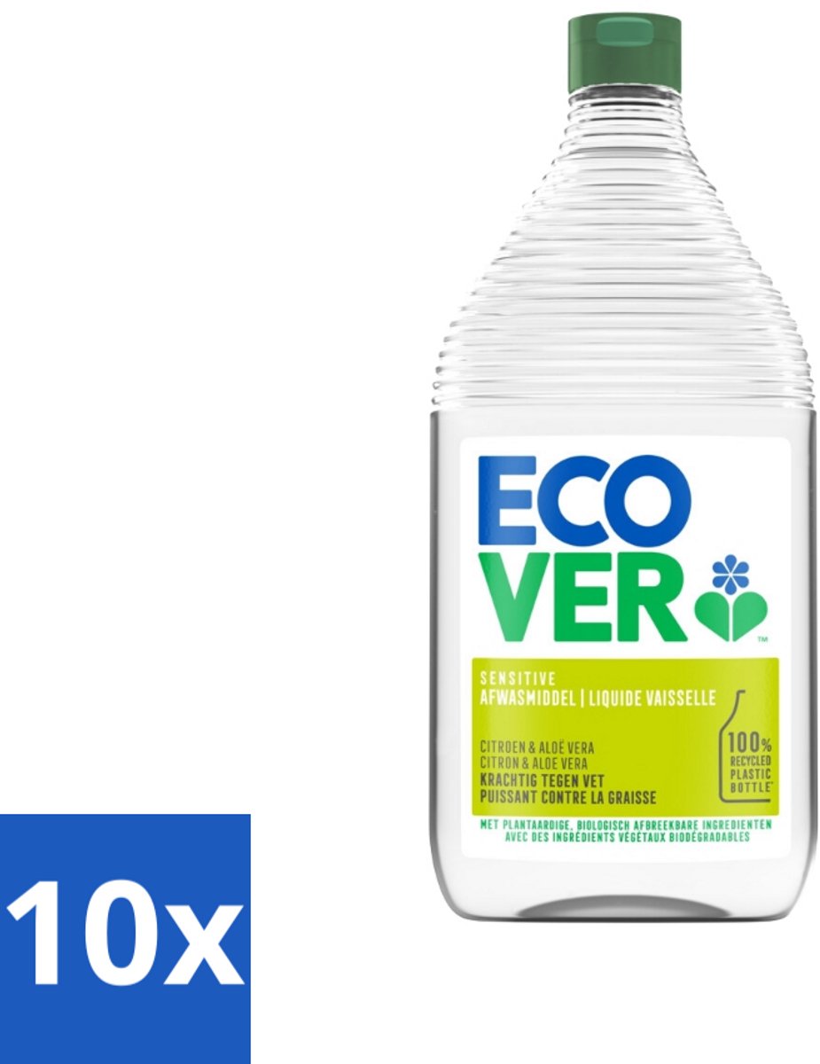10 x Ecover - Afwasmiddel - Citroen & Aloë Vera - 950 ml - Ecover Afwasmiddel - Afwasmiddel Citroen Aloë Vera - Natuurlijk Afwasmiddel - Plantaardig Afwasmiddel - Afwasmiddel Huidvriendelijk