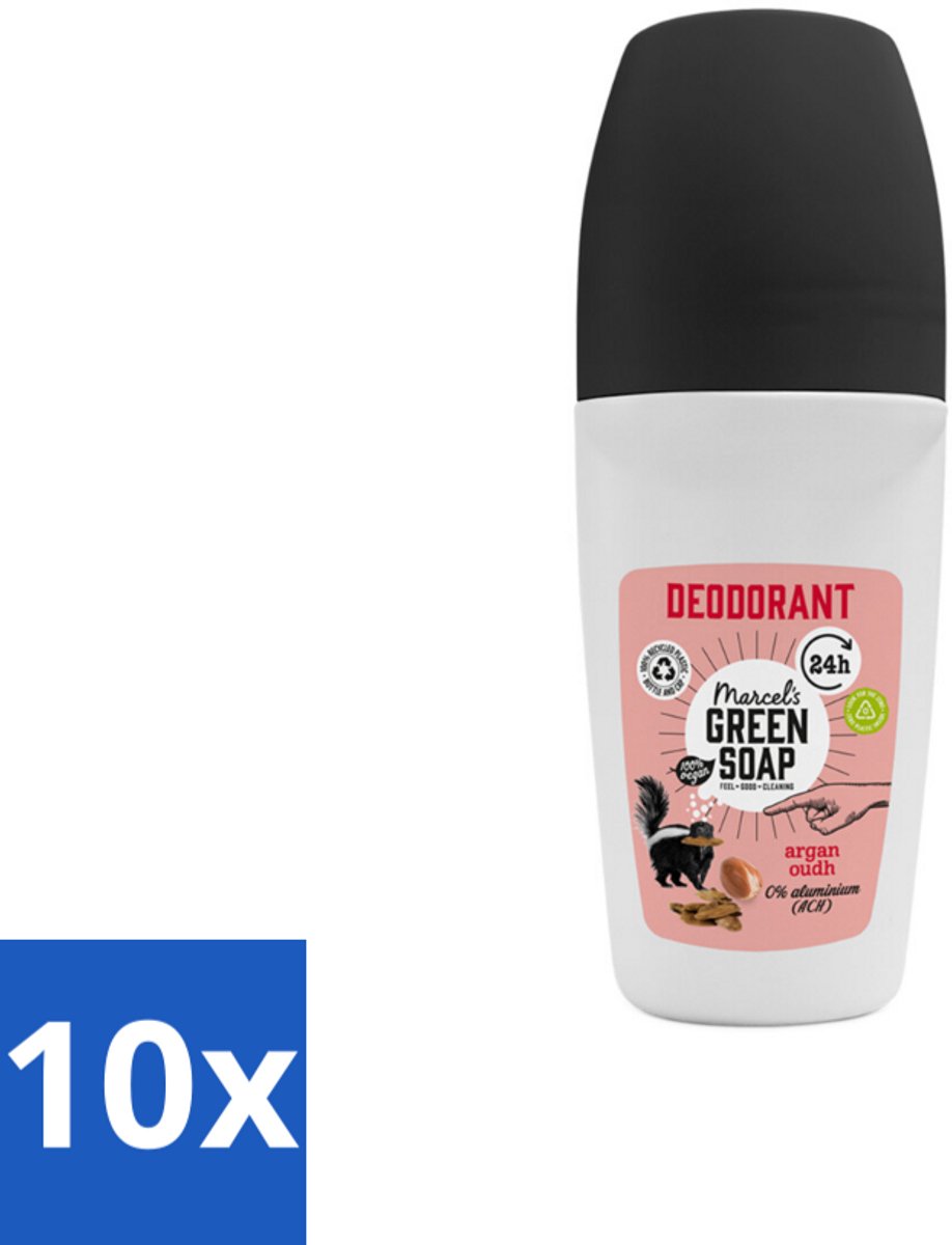 10 x Marcel's Green Soap - Deodorant Roller - Argan & Oudh - Langdurige frisheid - 50 ml - Deodorant Roller - Argan & Oudh - Langdurige Frisheid - Natuurlijke Deodorant - Vegan Deodorant