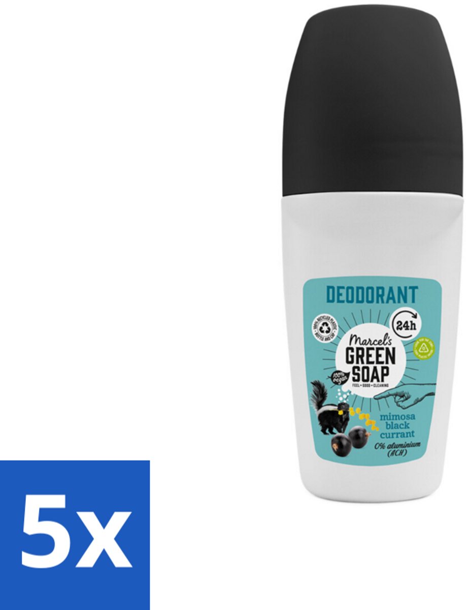 5 x Marcel's Green Soap - Deodorant Roller - Mimosa & Blackcurrant - Langdurige frisheid - 50 ml - Deodorant Roller - Natuurlijke Deodorant - Frisheid - Oksel Verzorging - Duurzame Deodorant
