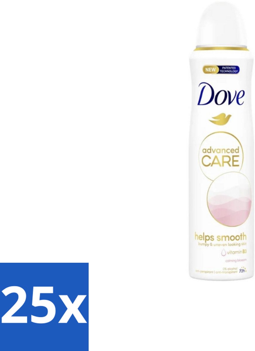 25 x Dove Deodorant Spray - Advanced Care - For Smooth Skin - 150 ml - Dove Deodorant Spray - Calming Blossom - Anti-transpirant Spray - Bloemige Geur - Vitamine B3