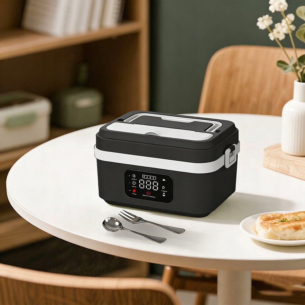 Elektrische Lunchbox - Verwarmde Bento Box - Thermos Lunchbox - 1000 ml - 60W Snel Verwarmend - 6 Temperatuurstanden - Voorverwarmen - ook Powerbank - met Isolatietas - Draagbare Broodtrommel - Voor Kantoor & School & Auto - Zwart en Wit — cadeau in Kookcadeaus - foto 3