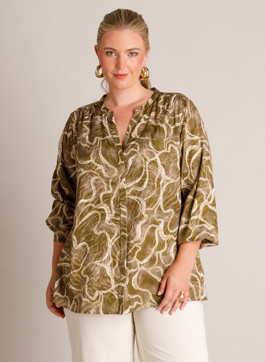YEST CURVE Tiney Blouses - Grey Olive/Multicolo - maat 4(54/56)