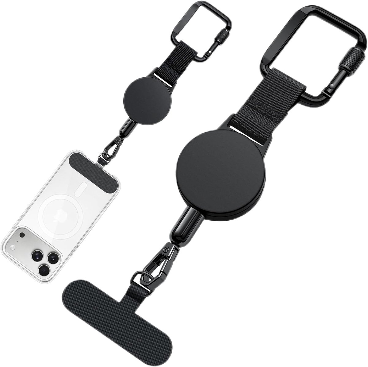 New&Teck Telefoontje, intrekbaar, diefstalbeveiliging, sleutelkoord met karabijnhaak, riem van roestvrij staal - ShopVlot