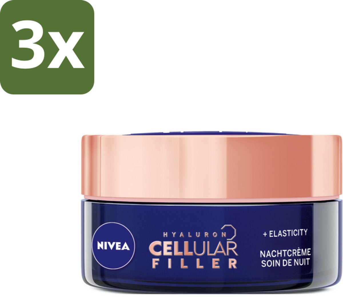 NIVEA - Nachtcrème - CELLular Expert Lift Anti-Veroudering - Voor alle huidtypes - Met Bakuchiol & Hyaluronzuur - Verhoogt collageen & anti-rimpel - 50 ml - Bulkverpakking - 3 stuks