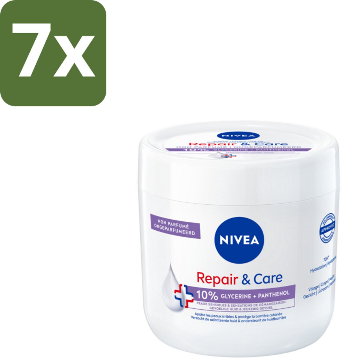 NIVEA - Bodycrème - Herstel & Verzorging Gevoelig - Met 10% Glycerine & Panthenol - Voor gevoelige & jeukerige huid - 400 ml - Bulkverpakking - 7 stuks