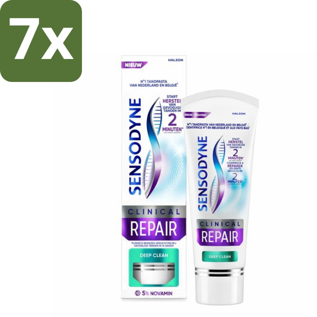 Sensodyne - Tandpasta - Clinical Repair - Deep Clean - Grondige Reiniging - 75 ml - Bulkverpakking - 7 stuks