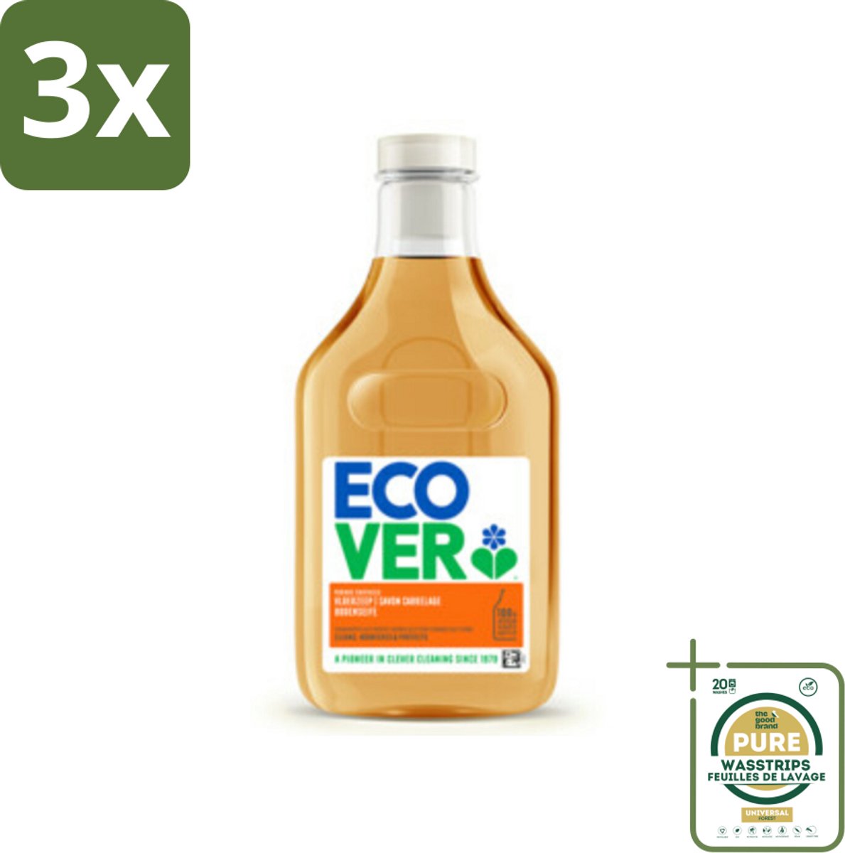 3 x Ecover - Vloerzeep - Sinaasappel & Citroen - 1 liter - Grootverpakking - Vloerzeep - Natuurlijke Reiniging - Plantaardige Vloerzeep - Reinig Vloer - Natuursteen Reinigen