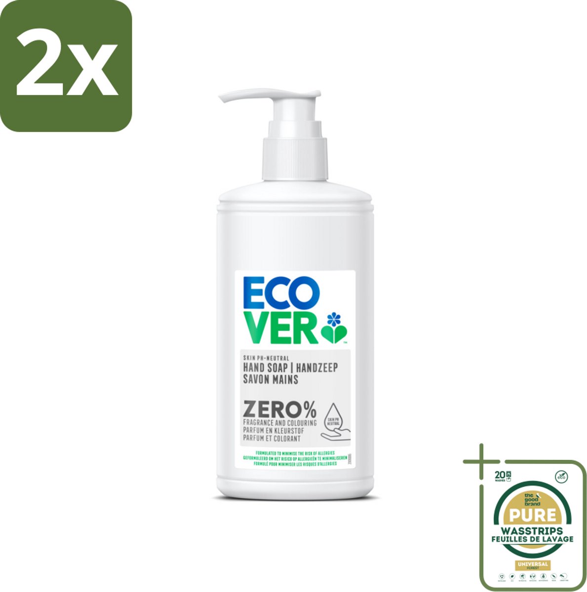 Ecover - Handzeep ZERO - Parfumvrij - 250 ml - Voordeelverpakking - 2 stuks - Parfumvrij - Hypoallergeen