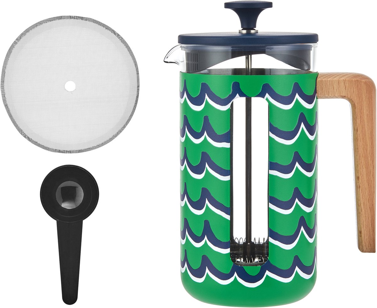 La Cafetière - Pisa Cafetière - RVS - Houten Handvat - Cyan Tides - 8 Kops - 1L
